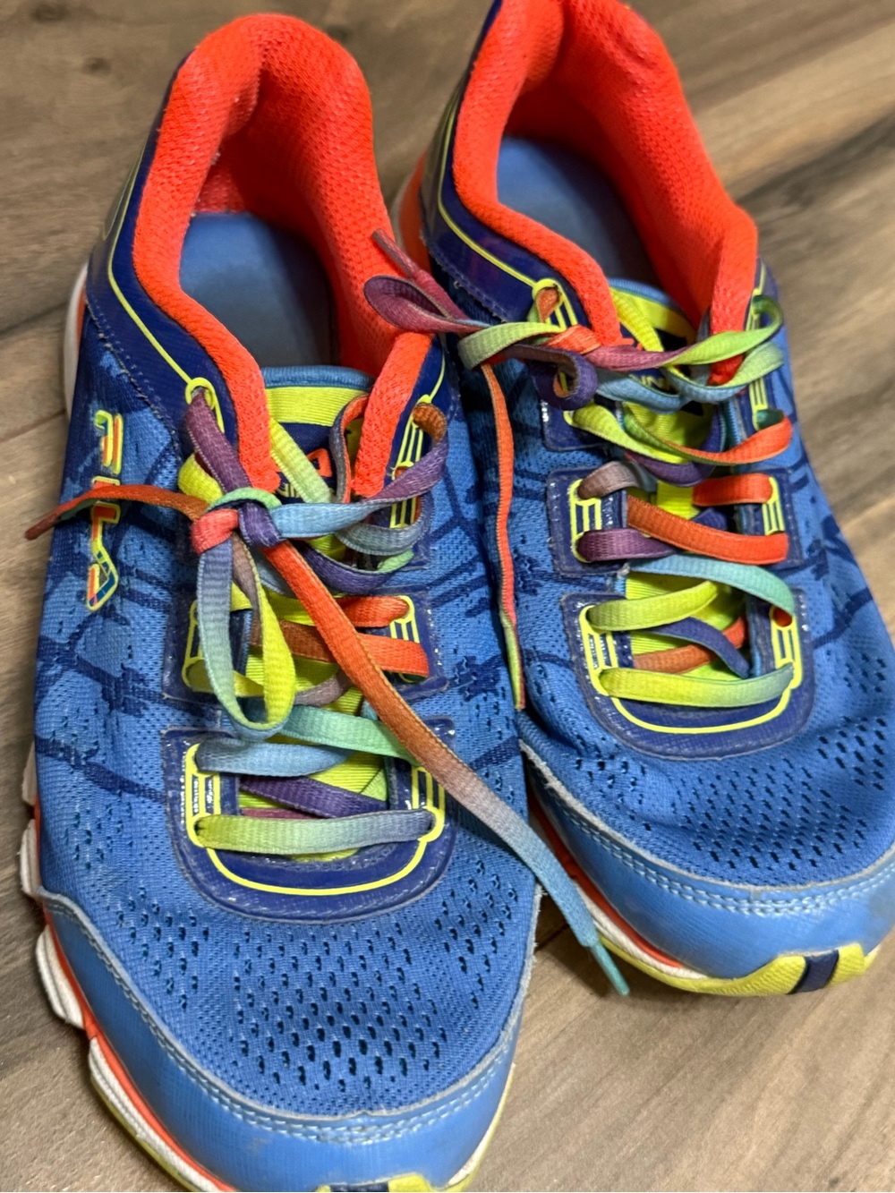 Fila Kids Blue Sneakers with Neon Yellow, Orange and Purple Accents